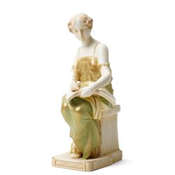 Ernst Wahliss for Royal Vienna classical female figure seated on a pillar writing in a boo...