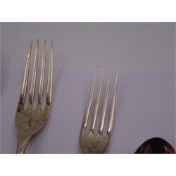 Mid 20th century silver Pride pattern cutlery, to include six table spoons, twelve dessert spoons, twelve soup spoons, twelve table forks, twelve dessert forks and twelve teaspoons, all hallmarked Walker & Hall, Sheffield 1958 