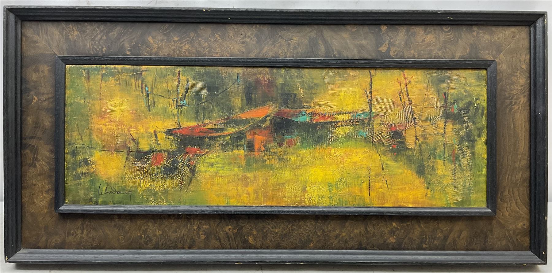 Le Ba Dang (Hoi Lebadang) (Vietnamese/French 1921-2015): Moored Boats, oil on canvas signed 20cm x 60cm