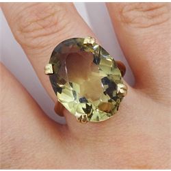 Gold oval smokey quartz ring, stamped 9.375