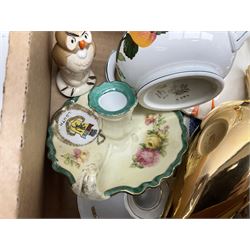 Collection of ceramics, to include Bretby Clanta Vase, Beswick Winnie the Pooh owl, Shelley teacup and saucer, Shelley Candlestick, Wedgewood vase etc, in two boxes