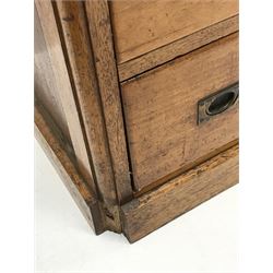 19th century mahogany military campaign style chest, two short and three long drawers, platform base