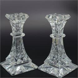  Waterford glass items including pair of Lismore pattern candlesticks H16cm, Makefield pattern photograph frame 12cm x 10cm, cone shape octagonal paperweight and a finger bowl