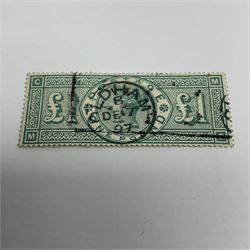 Great Britain Queen Victoria used one pound green stamp, S.G.212