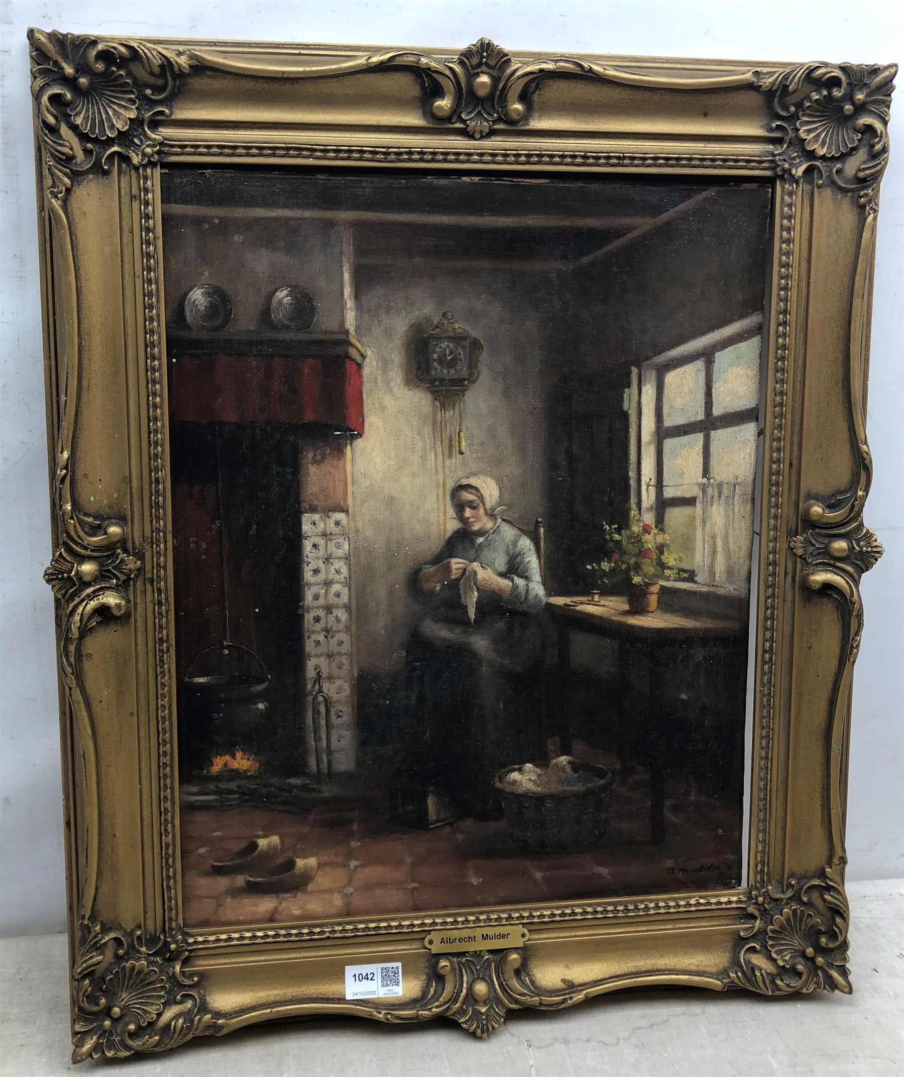 Albrecht Mulder (19th/20th century): Dutch Interior, oil on canvas laid on  board signed and dated '90, 49cm x 39cm