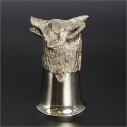 Late 20th century silver stirrup cup, modelled as a fox head to a cup of plain fluted form, hallmarked Royal Irish Silver Co, Sheffield 1971, H11.5cm