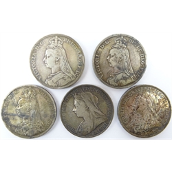  Five Great British Queen Victoria crowns, two 1889, one 1890, one 1896 and one 1900  