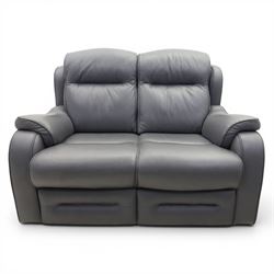 Parker Knoll - 'Boston' grey leather two seater sofa, with zip in cushions and shaped arms...
