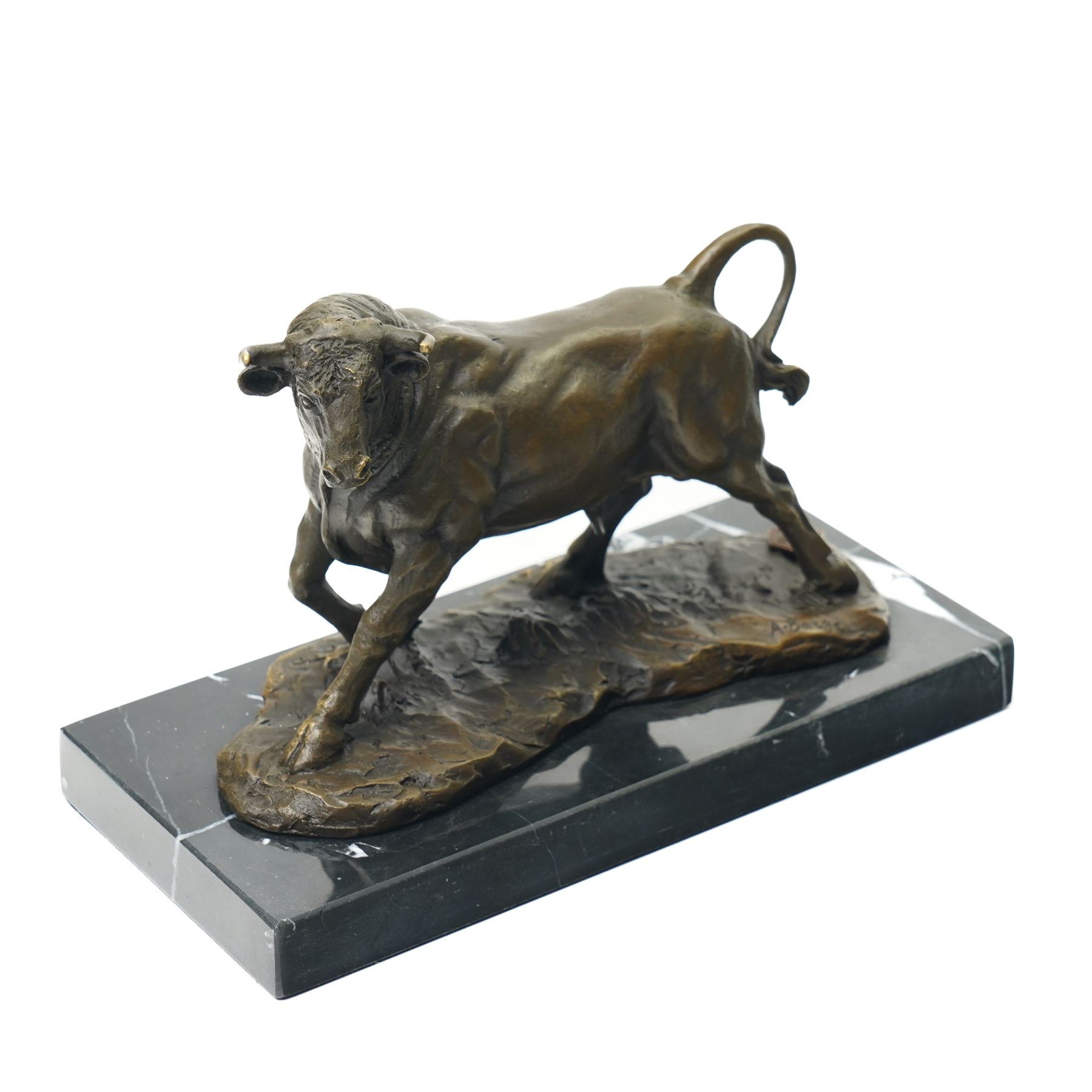 After Antoine Louis Barye - bronze figure of a charging Bull, H13cm