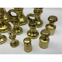 Graduated set of eight brass bell weights, together with a set of five graduating weights (13)