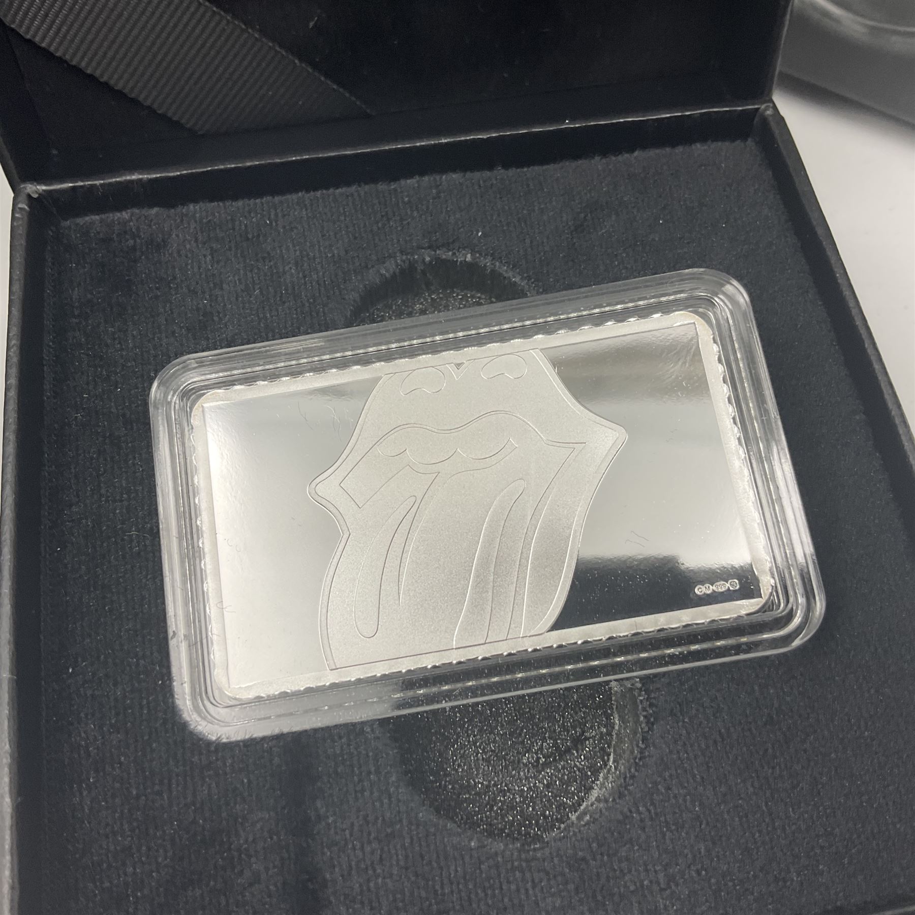 Two Royal Mail 'The Rolling Stones 60th Anniversary' fine silver stamp ingots, cased with certificates 