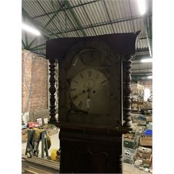 19th century mahogany Yorkshire longcase clock, painted dial, and a Tunbridgeware drop dial wall clock (2) - THIS LOT IS TO BE COLLECTED BY APPOINTMENT FROM THE OLD BUFFER DEPOT, MELBOURNE PLACE, SOWERBY, THIRSK, YO7 1QY