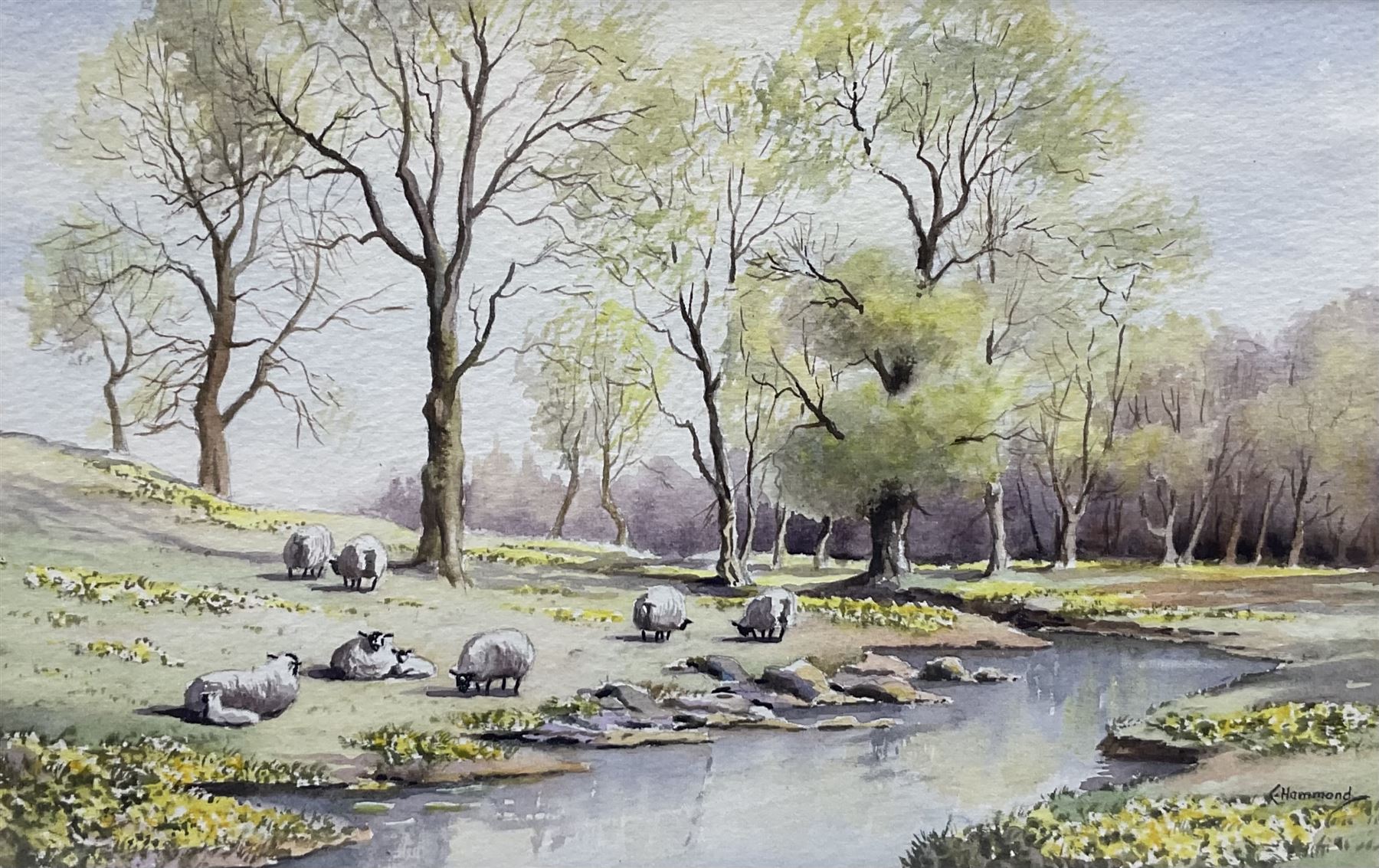 Leonard W Owens (British 20th century): 'Pheasants by a Farm near Hutton-Le-Hole', oil on canvas signed and dated 1986 together with Chris Hammond  (British 20th century): 'Springtime', watercolour signed, titled and dated 1990 verso max 30cm x 45cm (2)