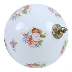 Glass ceiling light, decorated with flowers, together with serving plate  