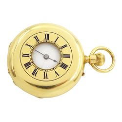 Victorian 18ct gold half hunter keyless lever pocket watch by Le Roy et Fils, Paris, No. 48021, white enamel dial with Roman numeral hour markers, back case monogrammed with initials, the 'B' with blue enamel, case stamped 18K