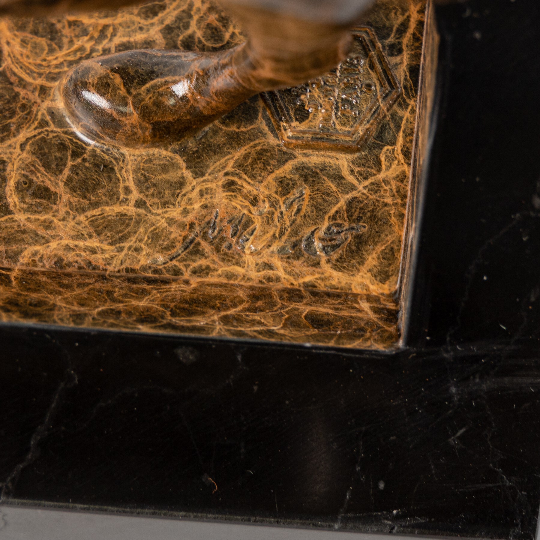 After Milo - Bronze two toned running cheetah, upon a rectangular marble base, with foundry mark, H20cm