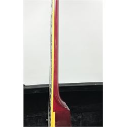 1980s Les Paul Epiphone limited edition cut-away electric guitar by Gibson, the burgundy coloured body with two pick-ups, volume and tone knobs and scratch plate, original tuning pegs, serial no.U6030215, 101cm overall; in modern Kinsman fitted carrying case