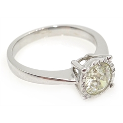  18ct white gold old cut diamond solitaire ring, stamped 750, diamond 1 carat  