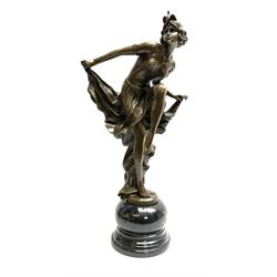 Art Deco style bronze figure of a dancer standing on one leg, after 'A Gory', with foundry mark, H51cm overall