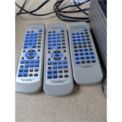 Kenwood RD-VH7 component micro stereo audio system, comprising RD-VH7 Amplifier/Tuner/CD, X-VHF cassette unit, DM-VHF Mini-Disc unit, and matching speakers with three remotes, instruction booklet, system can be used vertically or horizontally, in working order