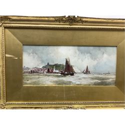 Frank Henry Mason (Staithes Group 1875-1965): 'Scarborough' and 'Rotterdam', pair watercolours signed, titled on original Hare & Whitley labels verso 14cm x 32cm (2)