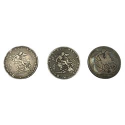 Two George III 1820 crown coins and a George IIII 1821 crown coin (3)