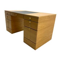 Marks and Spencer Home - light oak office desk, fitted with drawers, inset writing surface with hinged compartment