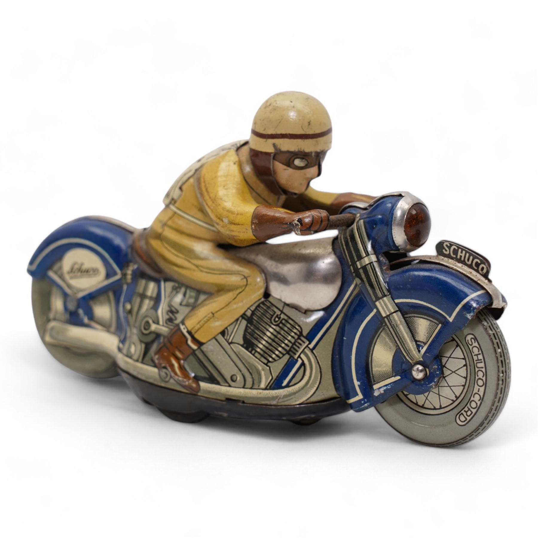 Schuco Mirakomot 1012 clockwork tin-plate motorcycle in blue and