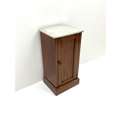 Georgian style mahogany side cabinet with marble top, enclosing fitted interior, plinth support 