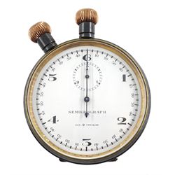 Semikrograph military gun metal 1/50 second stop watch, patent No.73392/93,  back case stamped E & M 1051, inner case stamped 83905, movement No. 6050
