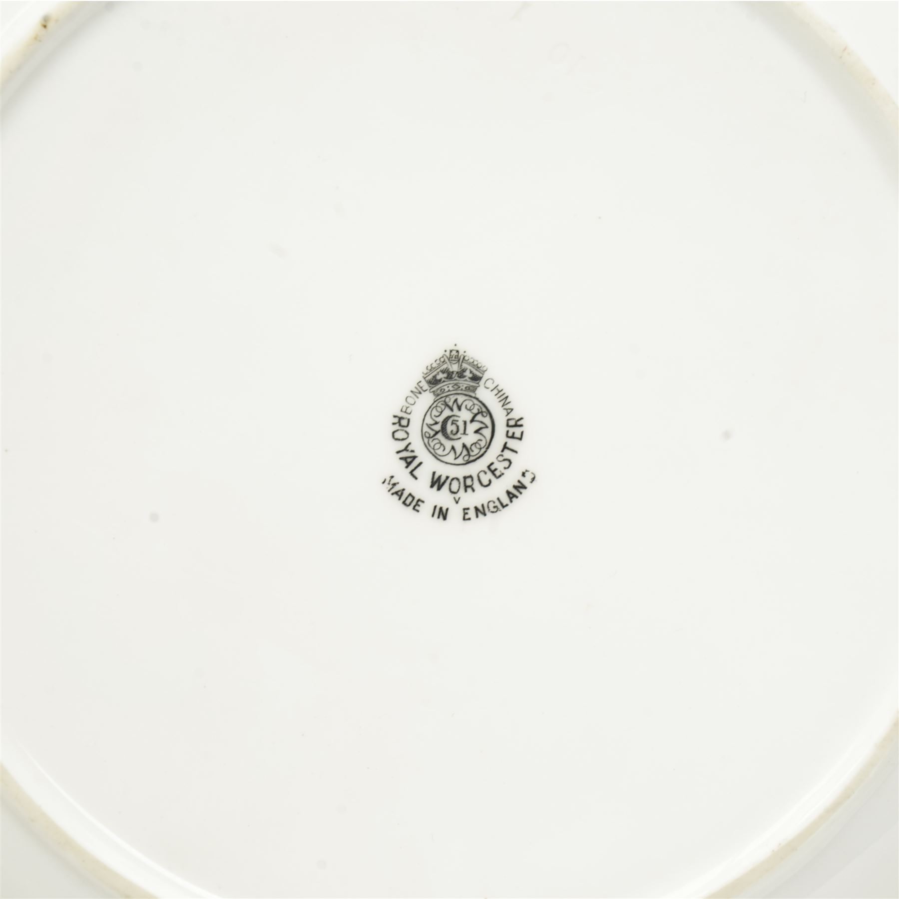 Royal Worcester porcelain cabinet plate by Harry Ayrton painted with fruit on a mossy bank within a shaped, gilded, gadrooned border, signed,  black printed mark and date code for 1949 D23cm