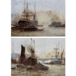 Frank (Frederick) William Scarborough (British 1860-1939): 'Sunset - Tower Pool London' and 'London Bridge', pair watercolours signed and titled 17cm x 24cm (2)