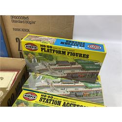 HO/OO gauge - parts and accessories for OO gauge to include power supply units, Airfix trackside accessories kits, miscellaneous parts for building model trains etc, in two boxes 