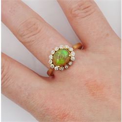 9ct gold opal and white zircon cluster ring, hallmarked