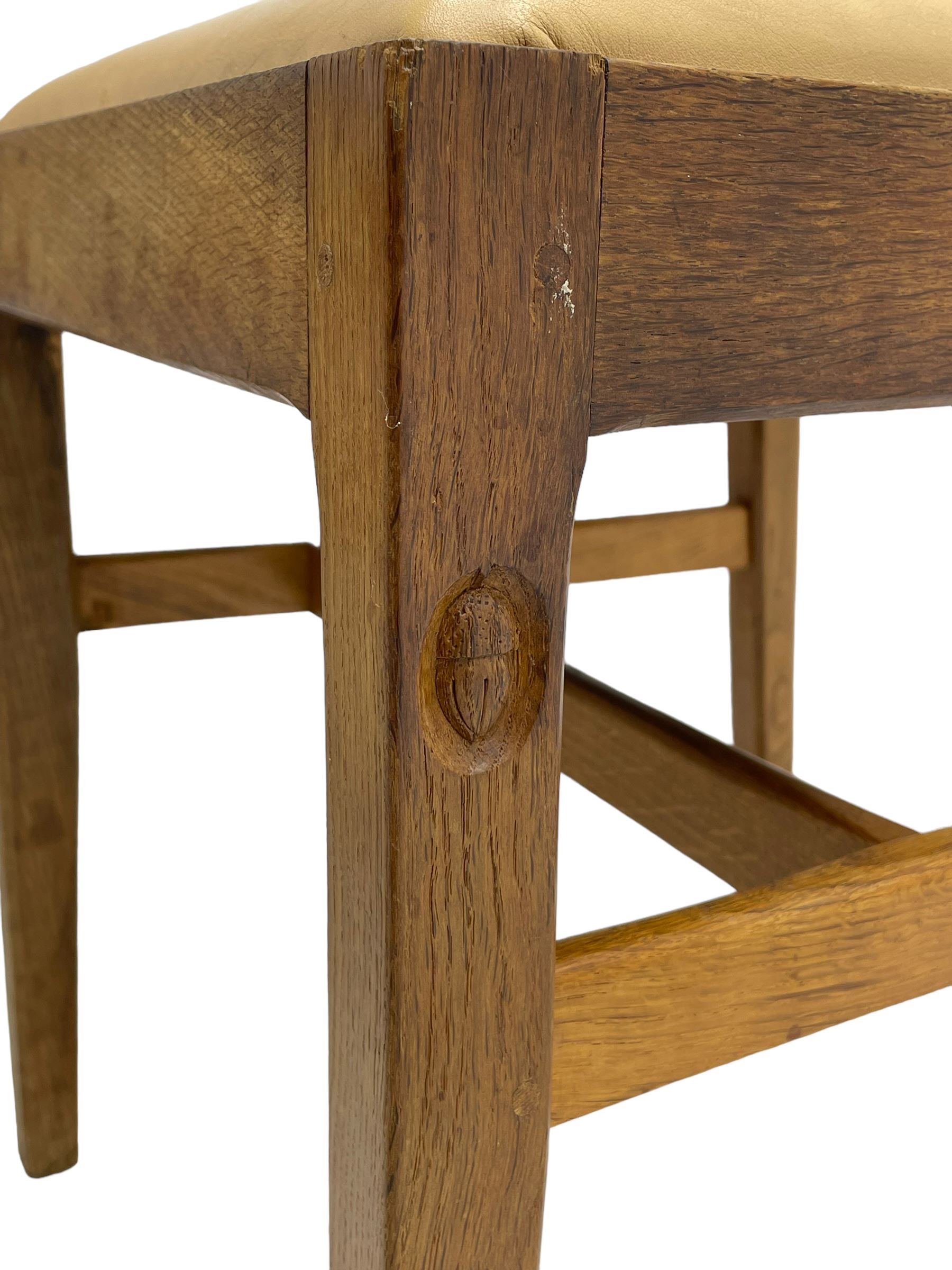 Acornman - set six (4+2) oak dining chairs, shaped cresting rail over moulded upright slats, square tapering supports joined by H-stretchers, by Alan Grainger, Brandsby, York