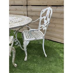 Victorian style cast aluminium white painted garden table and four chairs - THIS LOT IS TO BE COLLECTED BY APPOINTMENT FROM DUGGLEBY STORAGE, GREAT HILL, EASTFIELD, SCARBOROUGH, YO11 3TX