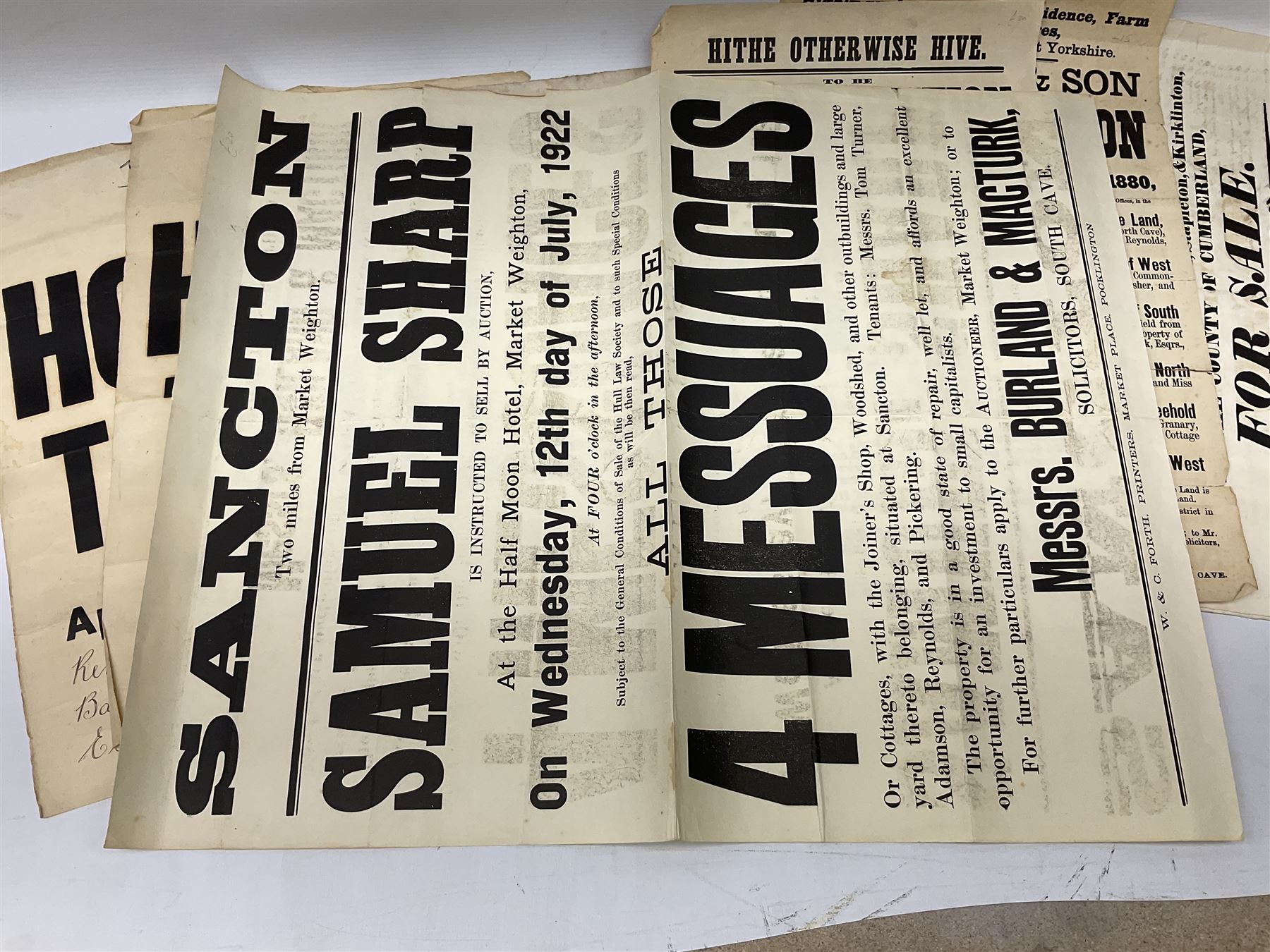 Seven late 19th/early 20th century auction posters of Hull/Yorkshire