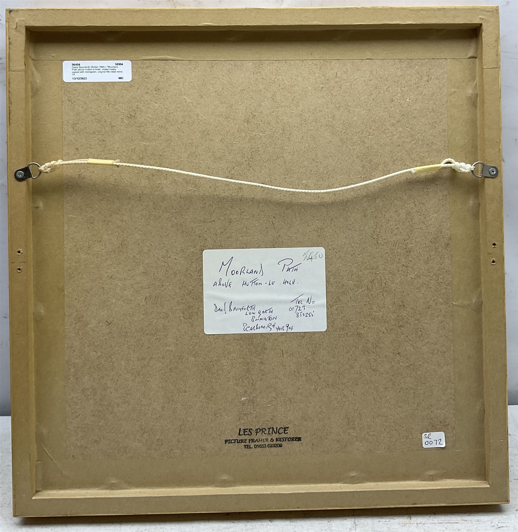 David Baumforth (British 1945-): 'Moorland Path above Hutton le Hole', mixed media signed with monogram, original title label verso 24cm x 24cm  