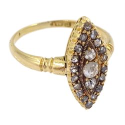 Victorian 18ct gold old cut diamond marquise shaped ring, Birmingham 1900