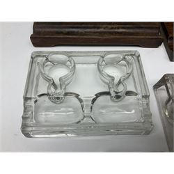 Collection of inkwells and inkstands, to include glass, wooden and ceramic examples 