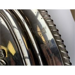 Matthew Boulton silver plated tureen and cover, the body of oval form with twin handles engraved with crest, probably for Whitgreave/Whitgrave family of Moseley Staffordshire, 'Regem Defendere Victum', (To defend the king even in his defeat/To defend the conquered king ), upon four paw feet, the cover with gadrooned rim and foliate loop handle 