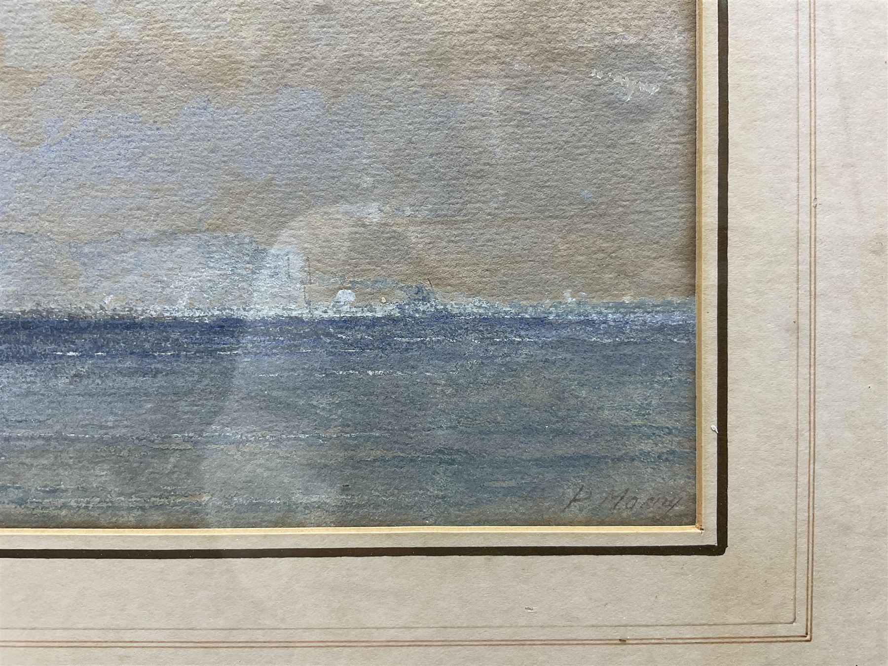 Paul Marny (French/British 1829-1914): Coastal Landscape, watercolour with scratching out signed 14cm x 40cm 