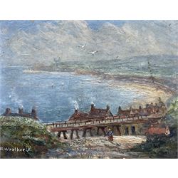Richard Weatherill (British 1844-1913): Sandsend Viaduct looking across towards Whitby, oil on board signed 10cm x 12cm