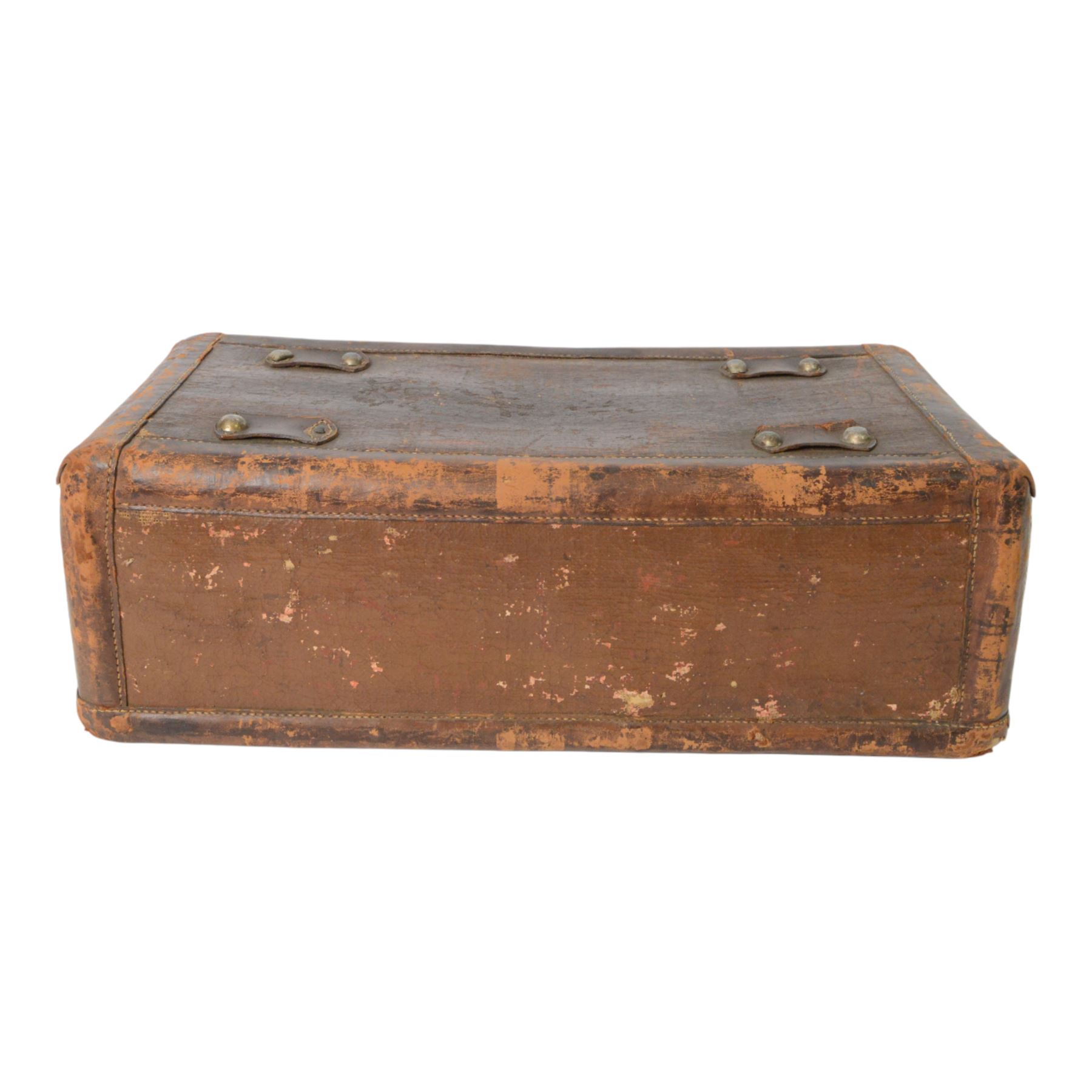 WWII Japanese Officer's leather trunk or Kori, the interior with document compartment,  within a canvas cover the top printed with the officers name, H26cm L70cm