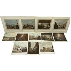 Henry Pyall and S G Hughes after Thomas Talbot Bury (British 1811-1877): Views on the Liverpool and Manchester Railway, twelve aquatints (two doubled up) with hand colouring pub. Ackermann c.1831-1833, 20cm x 25cm (12) (unframed)
Notes: Plates consist of: '[1] The Tunnel' (x2) (both 1831 and 1833 editions), '[2] Entrance of the Railway at Edge Hill Liverpool', '[3] Excavation of Olive Mount four miles from Liverpool', '[6] Entrance into Manchester across Water Street', '[8] Railway Office Liverpool', '[9] Warehouses at the end of the Tunnel towards Wapping' (x2) (both 1831 and 1833 editions), '[10] Moorish Arch looking from the Tunnel' '[11] Near Liverpool looking towards Manchester', '[12] Rainhill Bridge', '[13] Taking in Water at Parkside'.