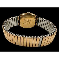 J W Benson 9ct rose gold manual wind wristwatch, the back case engraved with initials CM, Birmingham 1942, on expanding gilt strap 