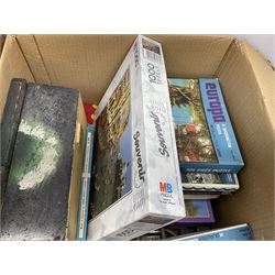 Five boxes of various vintage toys and board games, dolls etc