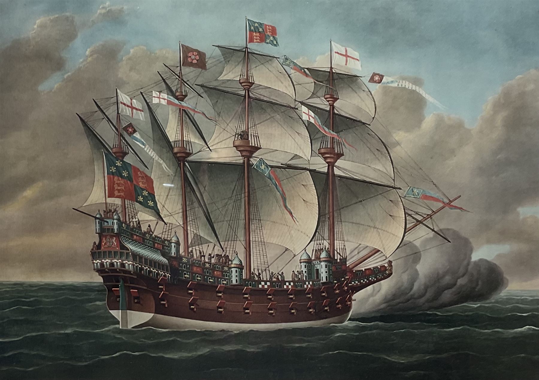 After John Pringle (British 18th century): 'Great Harry' (Henry Grace à Dieu), colour print pub. New YorK 1925, 50cm x 65cm