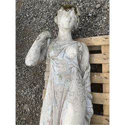 Cast stone female garden figure on plinth - THIS LOT IS TO BE COLLECTED BY APPOINTMENT FROM DUGGLEBY STORAGE, GREAT HILL, EASTFIELD, SCARBOROUGH, YO11 3TX