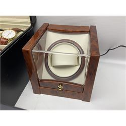 Collection of wristwatches, some boxed, a Time Tutelary automatic watch winder and a  watch display case